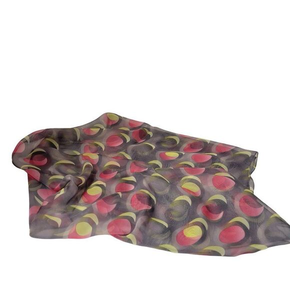 Soft Lightweight Grey Rectangular Scarf With Pink And Yellow Crescents - Picture 3 of 4